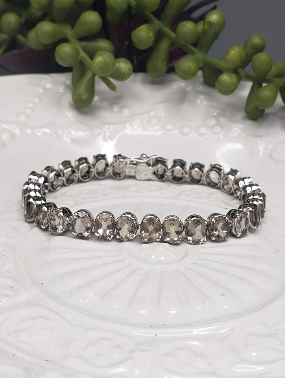 Smoky Topaz Tennis Bracelet - Sterling Silver .925 Vintage Big & Beautiful